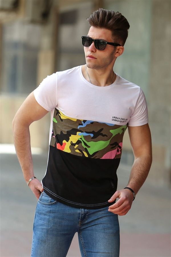 Madmext Madmext Camouflage Patterned White T-Shirt 3003