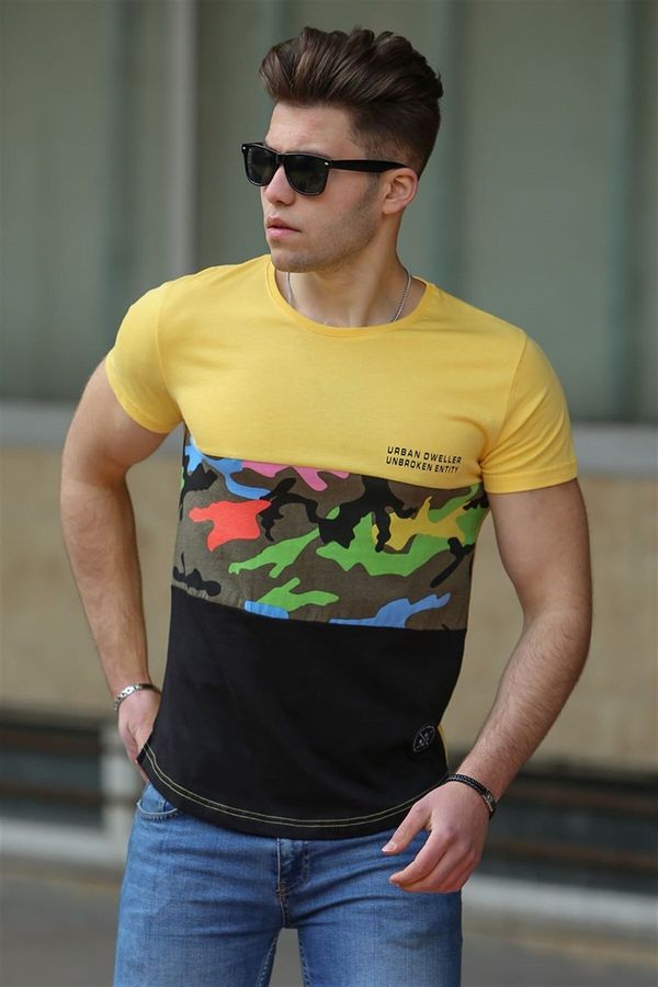 Madmext Madmext Camouflage Patterned Yellow T-Shirt 3003