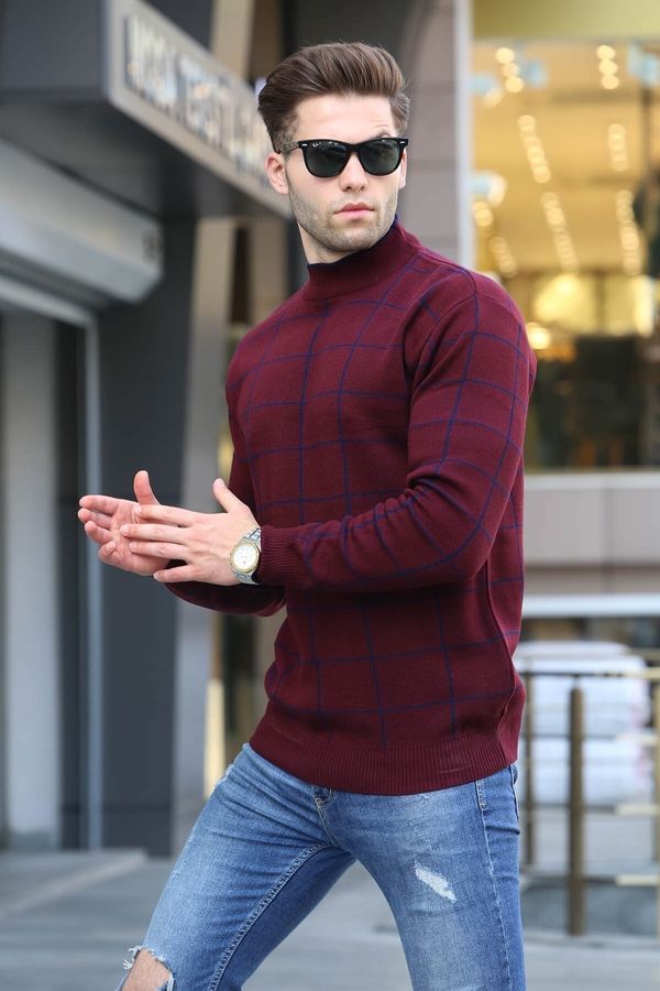 Madmext Madmext Claret Red Checked Knitwear Sweater 5796