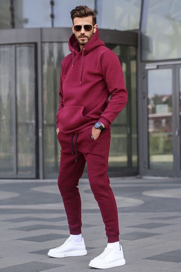 Madmext Madmext Claret Red Hooded Basic Tracksuit Set 5905
