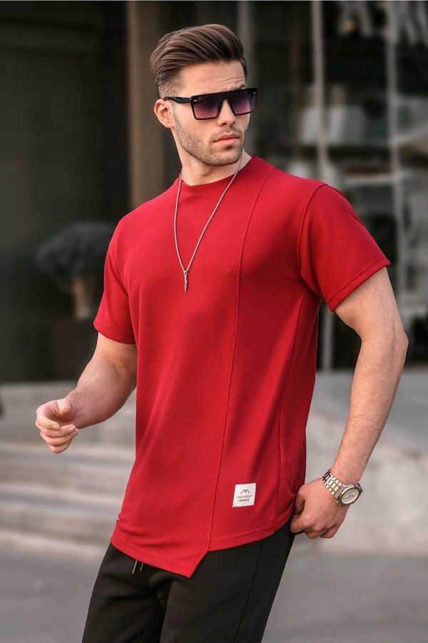 Madmext Madmext Claret Red Men's Regular Fit Asymmetrical T-Shirt 6072