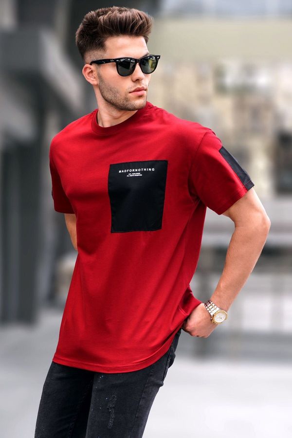 Madmext Madmext Claret Red with Pocket Detailed Basic Men's T-Shirt.