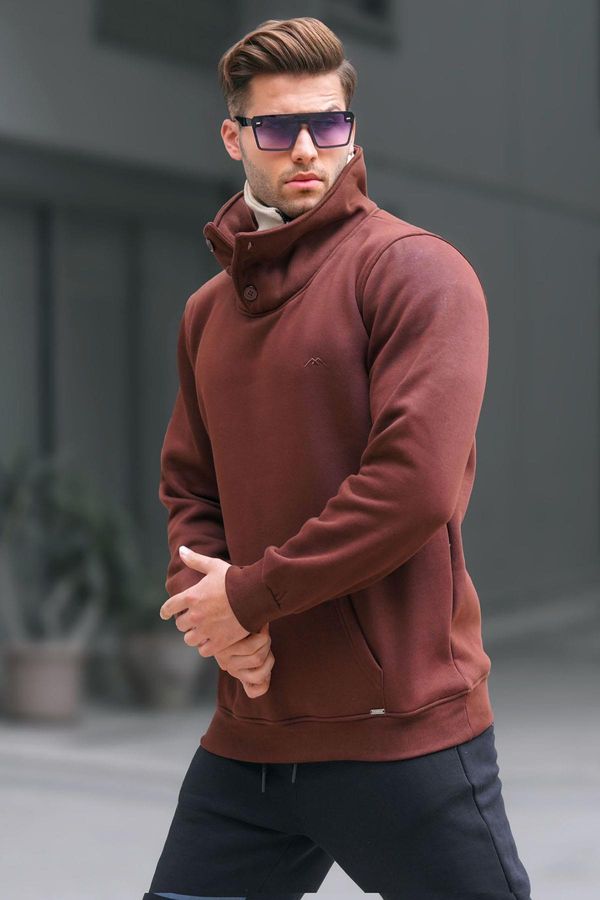 Madmext Madmext Dark Brown Collar Detailed Men's Sweatshirt 4411