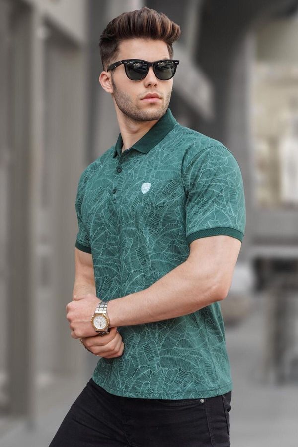 Madmext Madmext Dark Green Patterned Polo Neck T-Shirt 5876