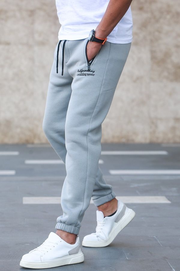 Madmext Madmext Embroidered, Raised Dyed Gray Tracksuit 5434