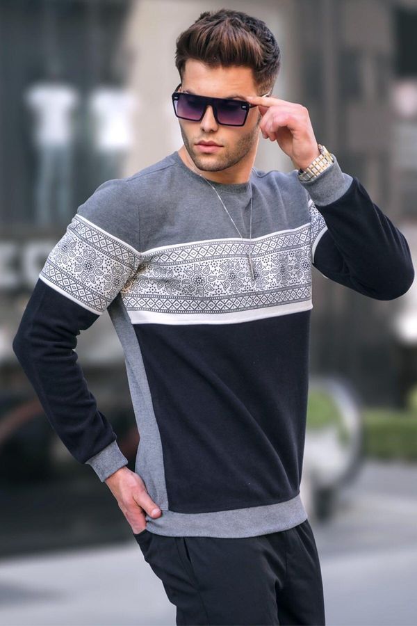 Madmext Madmext Gray Jacquard Patterned Crewneck Knitwear Sweater 5966