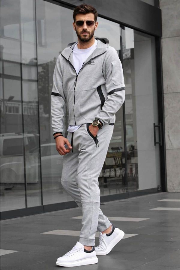 Madmext Madmext Gray Men's Tracksuit with a Zippered Hoodie 6393