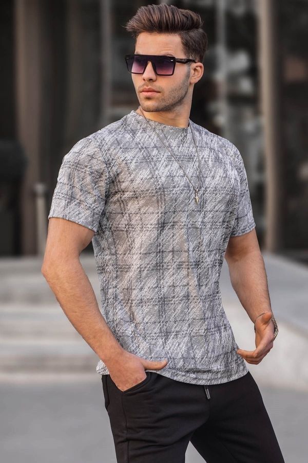 Madmext Madmext Gray Patterned Crew Neck Men's T-Shirt 6070