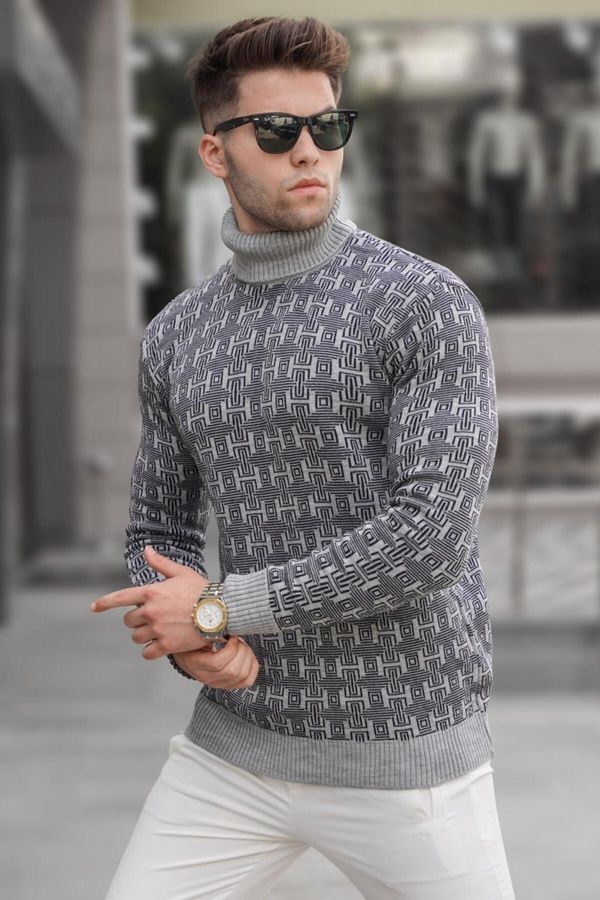 Madmext Madmext Gray Patterned Turtleneck Knitwear Sweater 5768