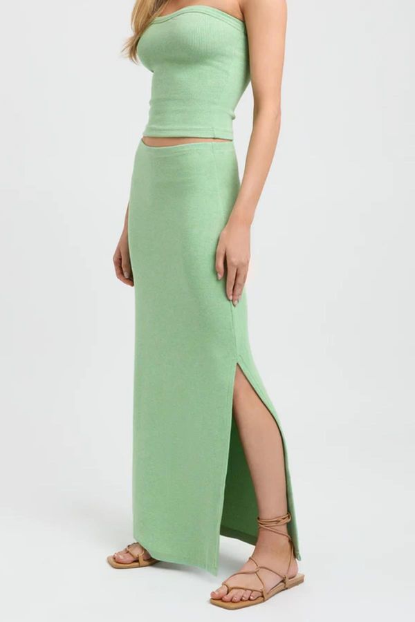 Madmext Madmext Green Basic Slit Detailed Women's Long Skirt