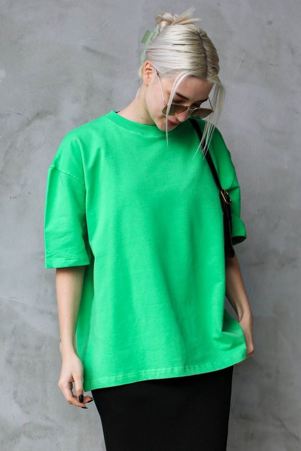 Madmext Madmext Green Crew Neck Basic Oversize T-shirt