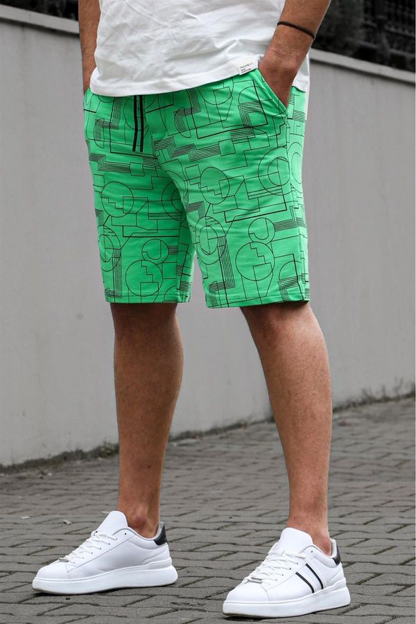 Madmext Madmext Green Patterned Comfort Fit Men's Capri Shorts 5497