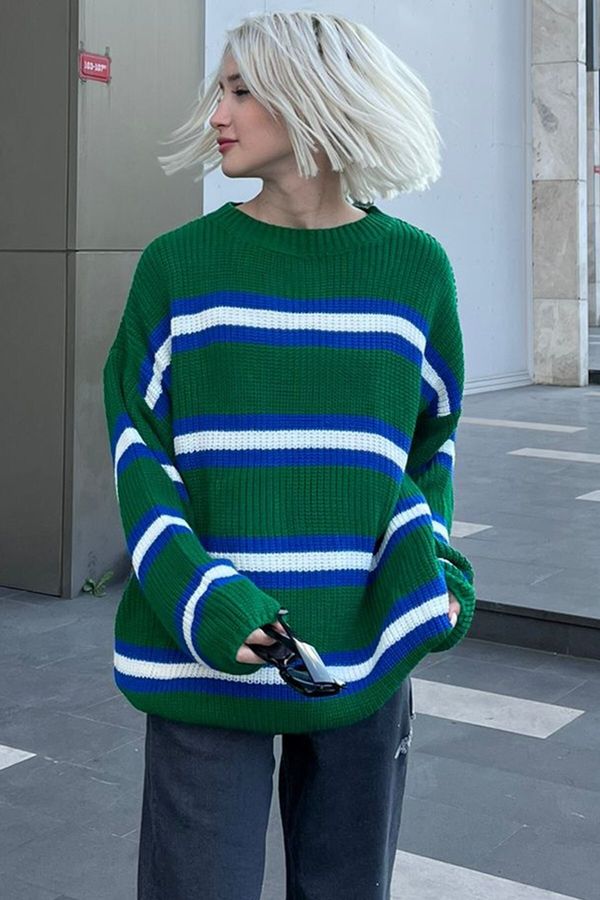 Madmext Madmext Green Striped Knitwear Sweater