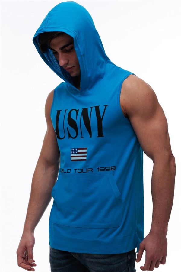 Madmext Madmext Hooded Blue Singlet 2887
