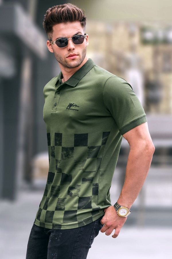 Madmext Madmext Khaki Green Patterned Men's Polo Neck T-Shirt 5871