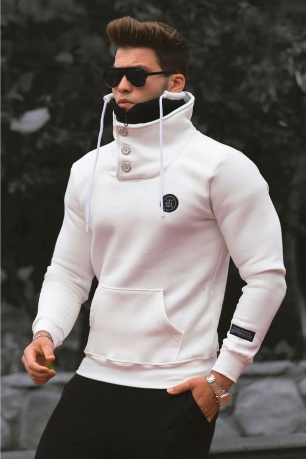 Madmext Madmext Knitwear Collar Buttoned White Sweatshirt 4411