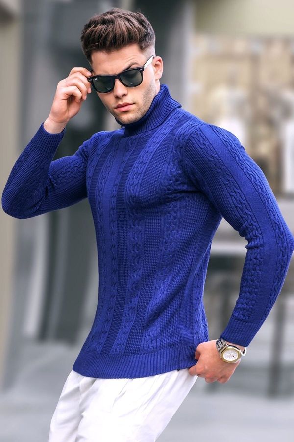 Madmext Madmext Light Navy Blue Patterned Turtleneck Knitwear Sweater 5769