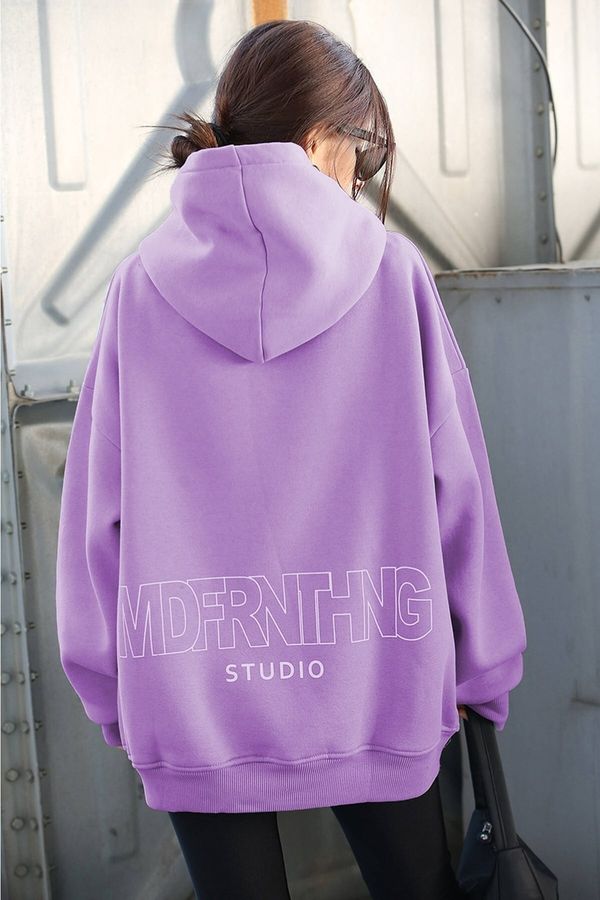 Madmext Madmext Lilac Printed Oversize Sweatshirt