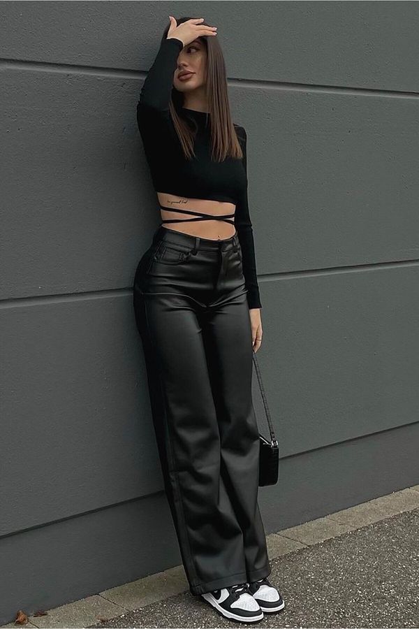 Madmext Madmext Mad Girls Black Leather Trousers