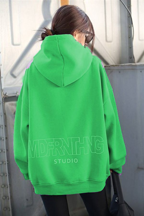 Madmext Madmext Mad Girls Green Printed Oversized Sweatshirt