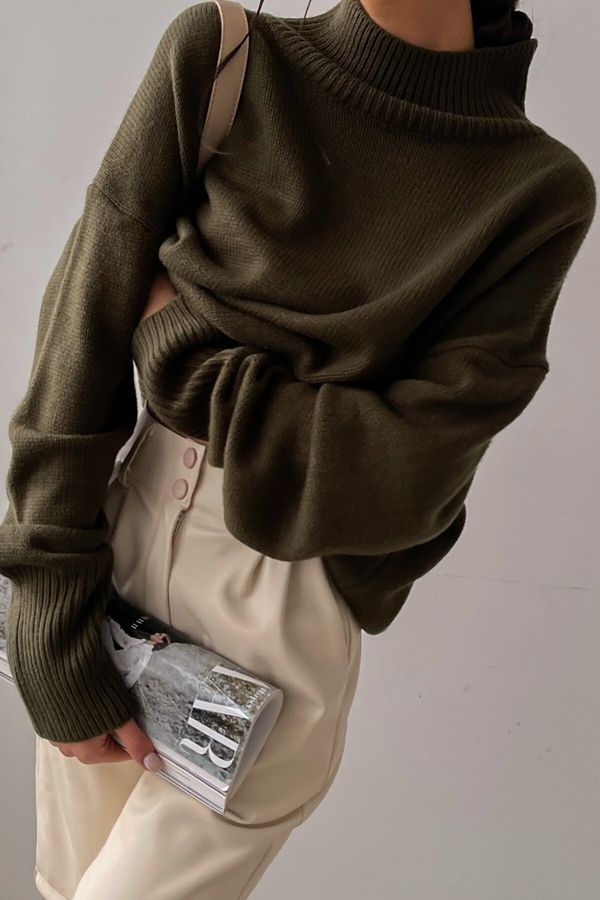 Madmext Madmext Mad Girls Khaki Turtleneck Sweater