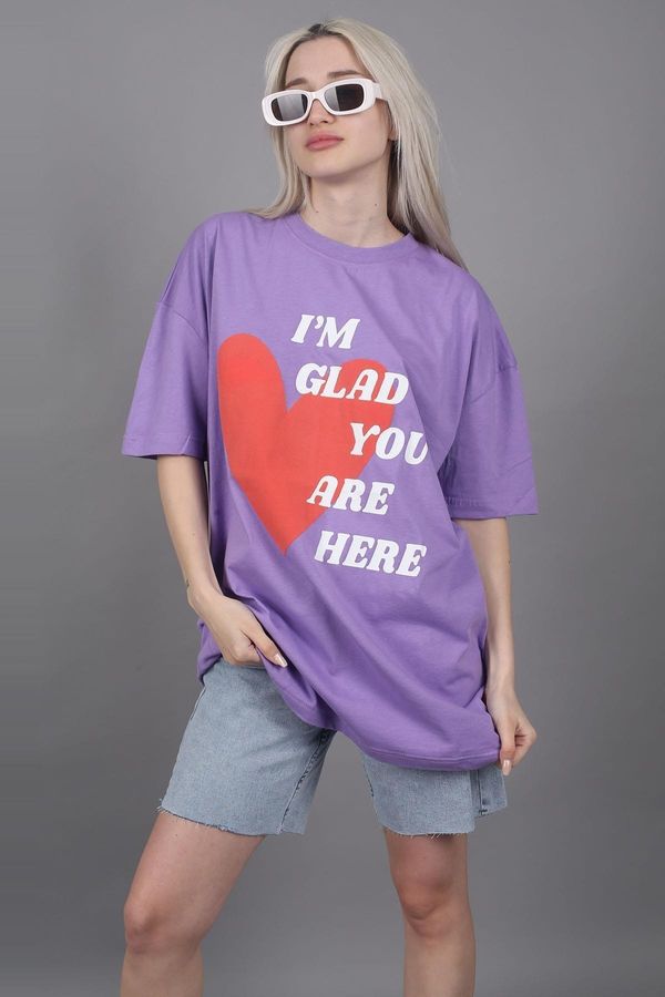 Madmext Madmext Mad Girls Lilac Printed T-Shirt