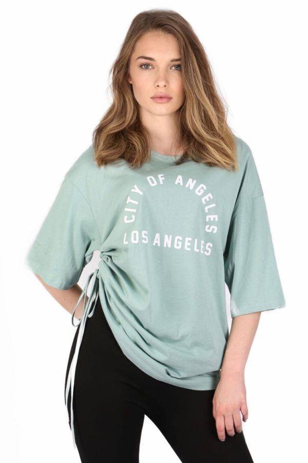 Madmext Madmext Mad Girls Turquoise Pleated T-Shirt