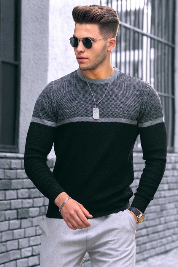 Madmext Madmext Men's Black Color Block Sweater 4734