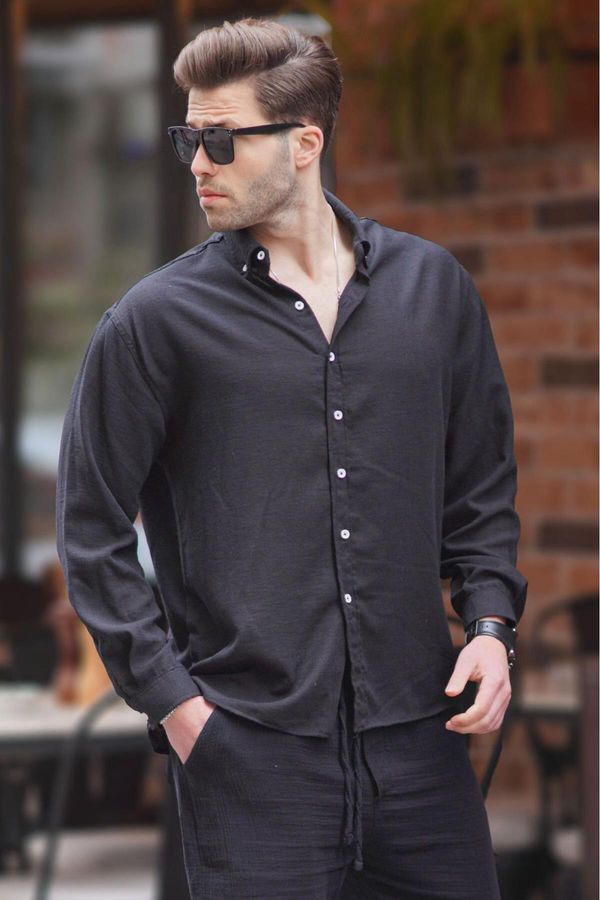 Madmext Madmext Men's Black Long Sleeve Oversize Shirt 6735