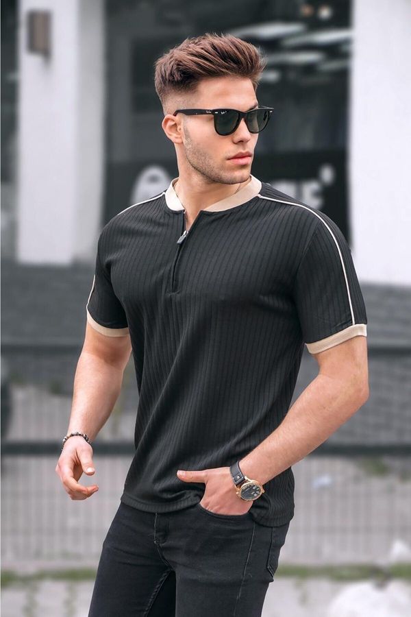 Madmext Madmext Men's Black Zipper Collar Combed Cotton T-Shirt