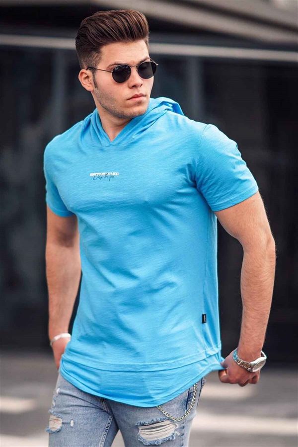 Madmext Madmext Men's Blue Basic Hooded T-Shirt 4460