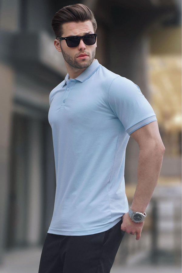 Madmext Madmext Men's Blue Regular Fit Polo Neck T-Shirt 6105