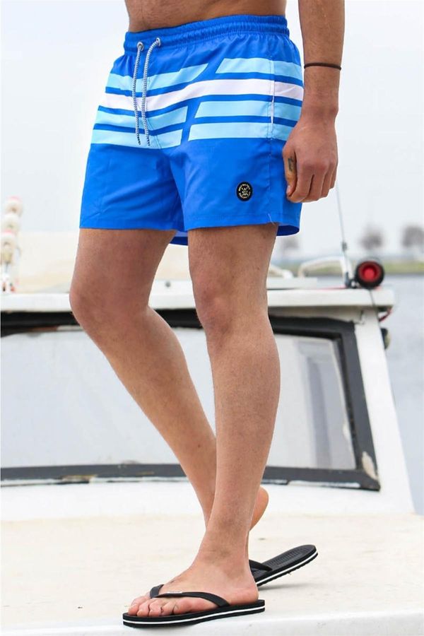 Madmext Madmext Men's Blue Striped Marine Shorts 6363