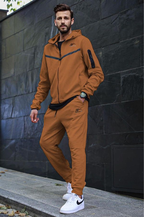 Madmext Madmext Men's Brown Hooded Jogger Tracksuit 5673