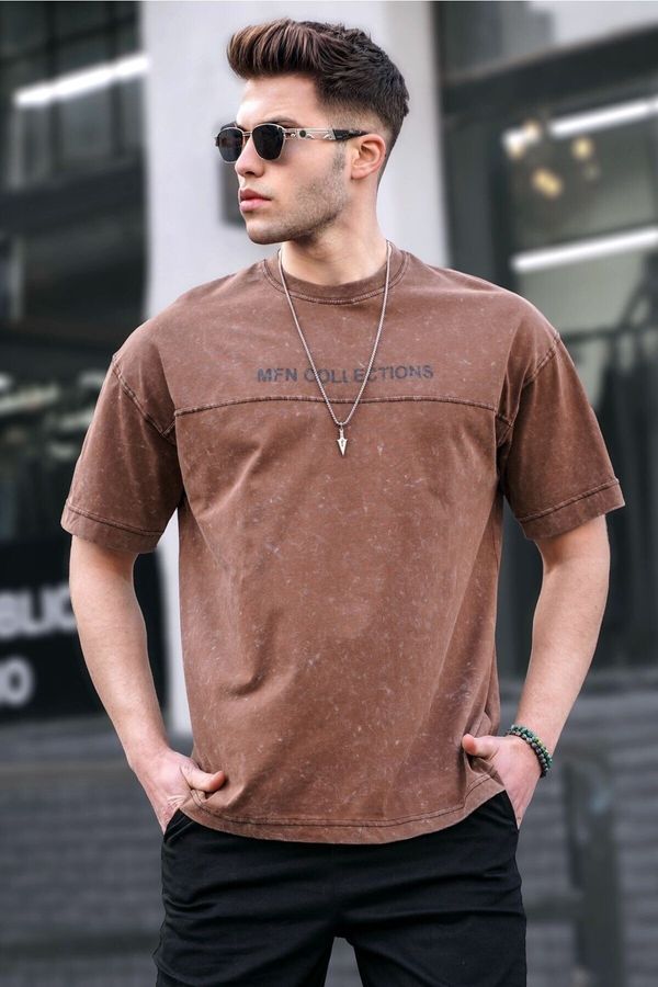 Madmext Madmext Men's Brown Printed Oversize T-Shirt