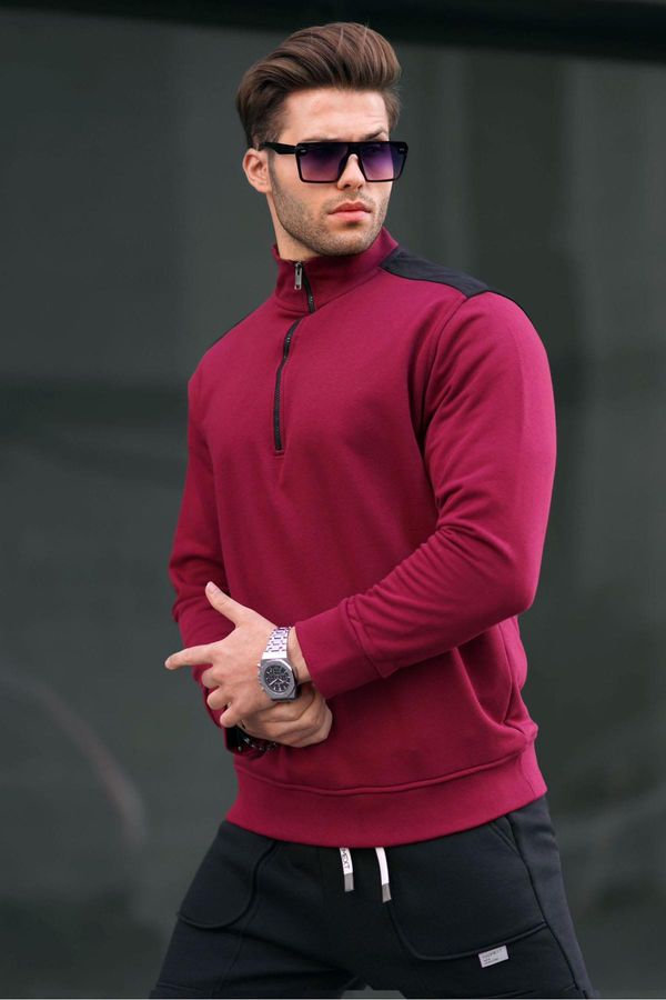 Madmext Madmext Men's Burgundy Zipper Collar Basic Sweatshirt 6157