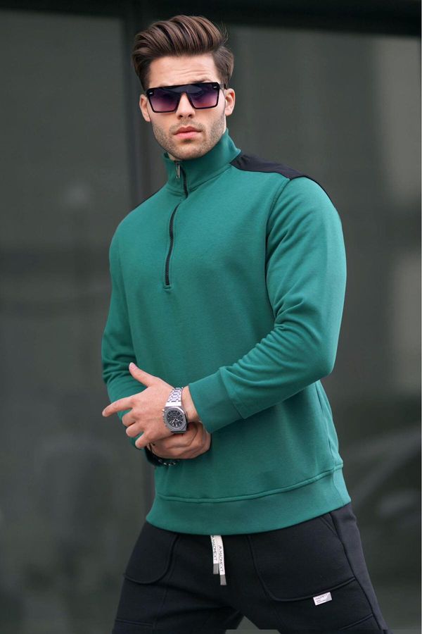 Madmext Madmext Men's Dark Green Zipper Collar Basic Sweatshirt 6157