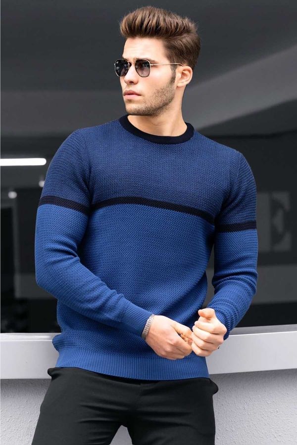 Madmext Madmext Men's Indigo Color Block Sweater 4734