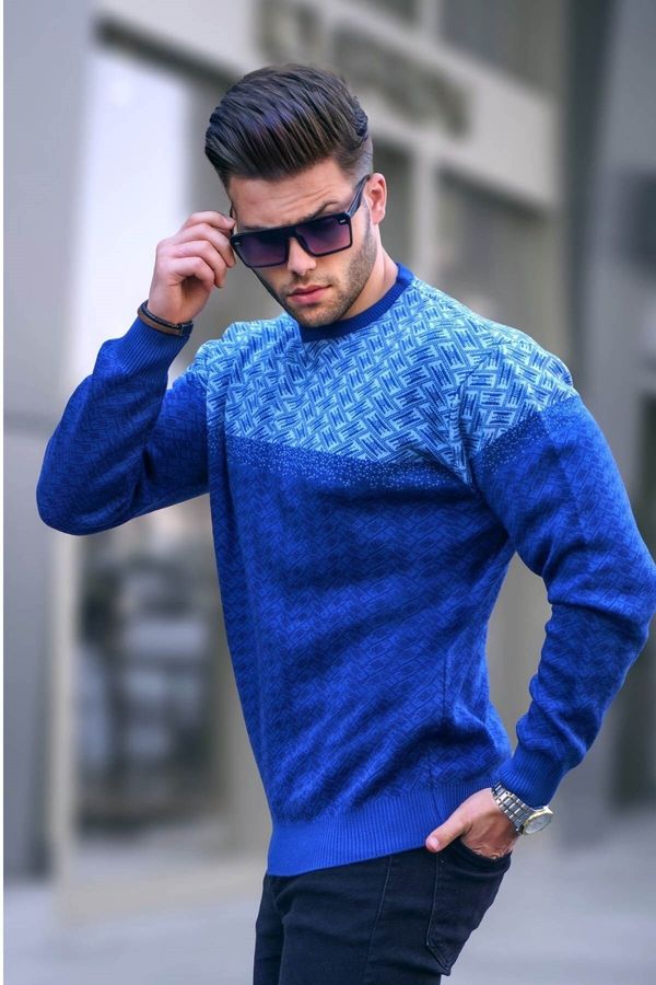 Madmext Madmext Men's Indigo Patterned Knitted Sweater 5977