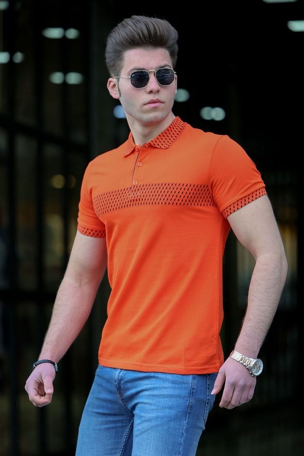 Madmext Madmext Men's Orange Patterned Polo Neck T-Shirt