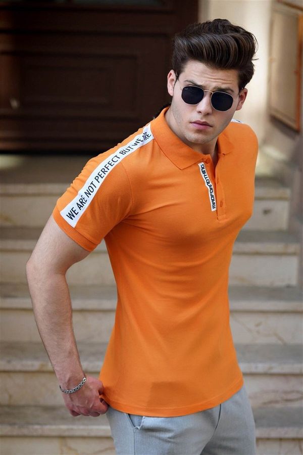 Madmext Madmext Men's Polo Neck Striped Orange T-Shirt-4616