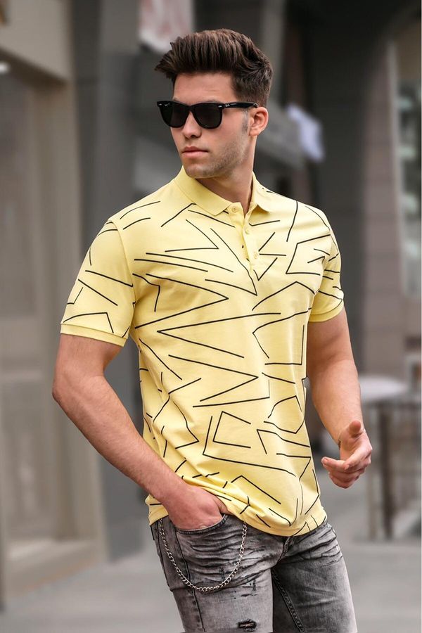 Madmext Madmext Men's Polo Neck Yellow Patterned T-Shirt 5817