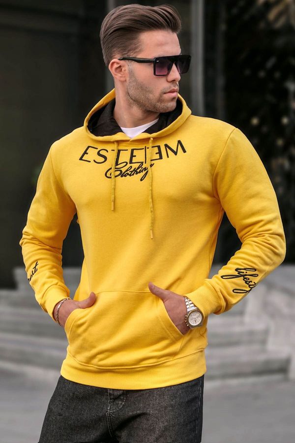 Madmext Madmext Men's Yellow Printed Hoodie Sweatshirt 4402
