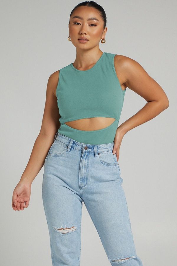 Madmext Madmext Mint Green Ripped Detailed Basic Bodysuit