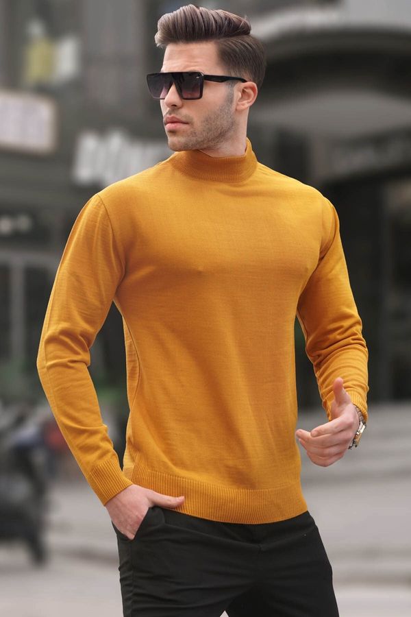 Madmext Madmext Mustard Slim Fit Half Turtleneck Men's Knitwear Sweater 6343