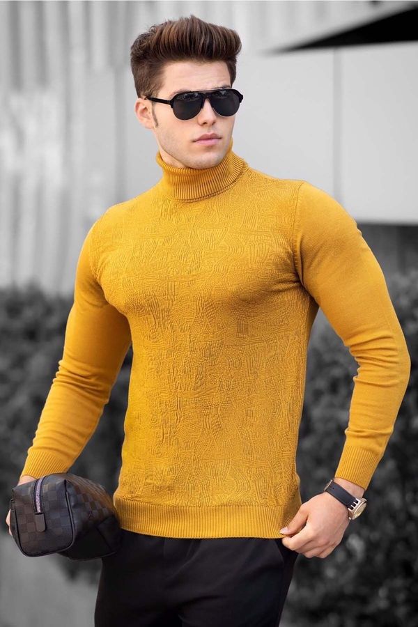 Madmext Madmext Mustard Turtleneck Front Patterned Sweater 4657