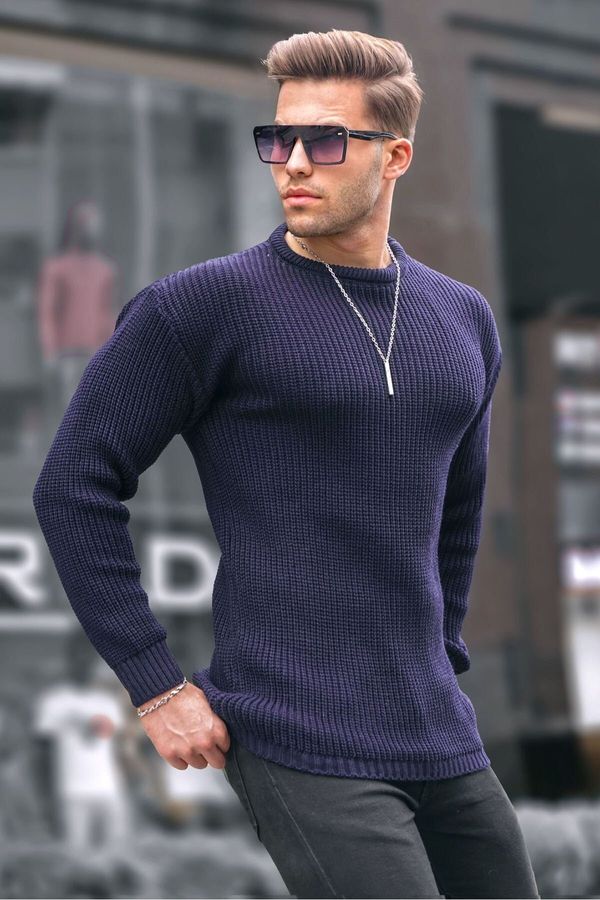 Madmext Madmext Navy Blue Basic Knitwear Men's Sweater 5990