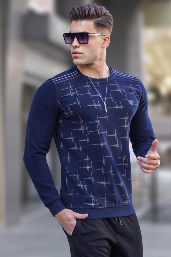 Madmext Madmext Navy Blue Patterned Crewneck Knitwear Sweater 5968