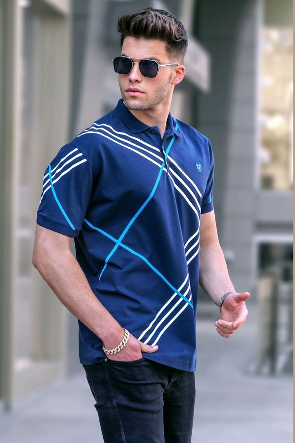 Madmext Madmext Navy Blue Patterned Polo Neck T-Shirt 5870