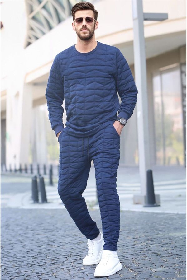 Madmext Madmext Navy Blue Quilted Patterned Tracksuit Set 5907